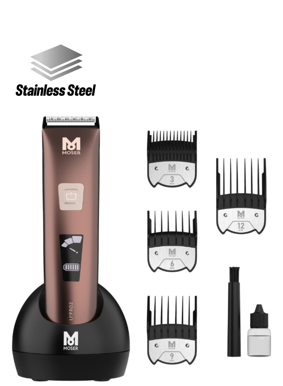 Li+Pro2 Cordless Hair Clipper For Men (Made In Germany) | 160 Minutes Run Time | Led Display With 3-Speed Levels | Stainless Steel Rinseable Blade | Quiet Operation (1888-0151) Brown/Black 270grams