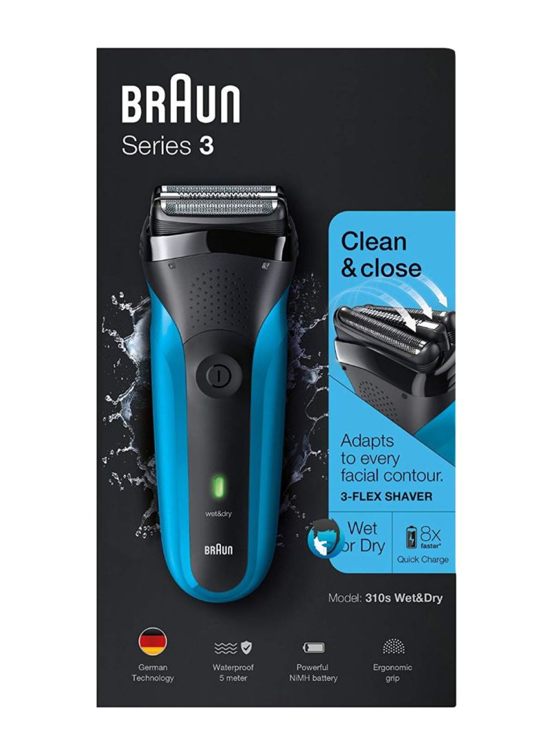 Series 3 310S Rechargeable Electric Shaver Silver/Black/Blue 8x4.4inch - image 2
