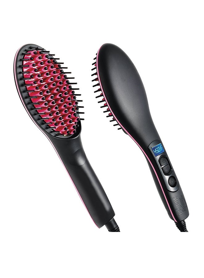 2-In-1 Ceramic Hair Straightening Brush With LCD Screen Black/Red