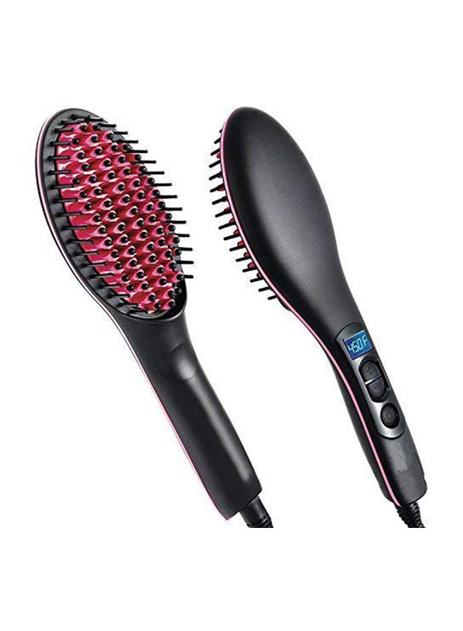 2-In-1 Electric Hair Straightening Brush With LCD Display Black/red