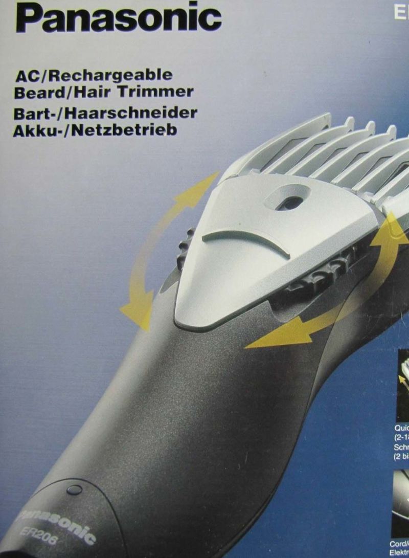 Men'S Rechargeable Beard  Hair Trimmer, 12 Cutting Lenghts, Er 206 Grey/White - image 2