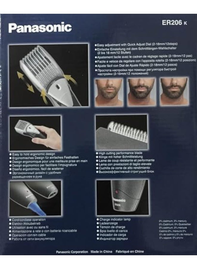 Men'S Rechargeable Beard  Hair Trimmer, 12 Cutting Lenghts, Er 206 Grey/White - image 4