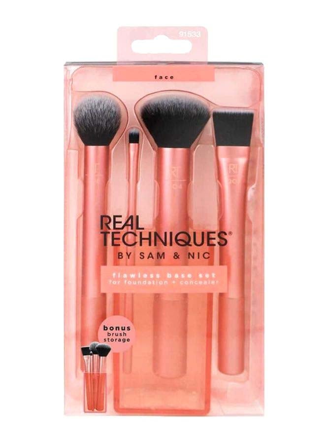 4-Piece Face Makeup Brush Set With Holder Pink/Black/White