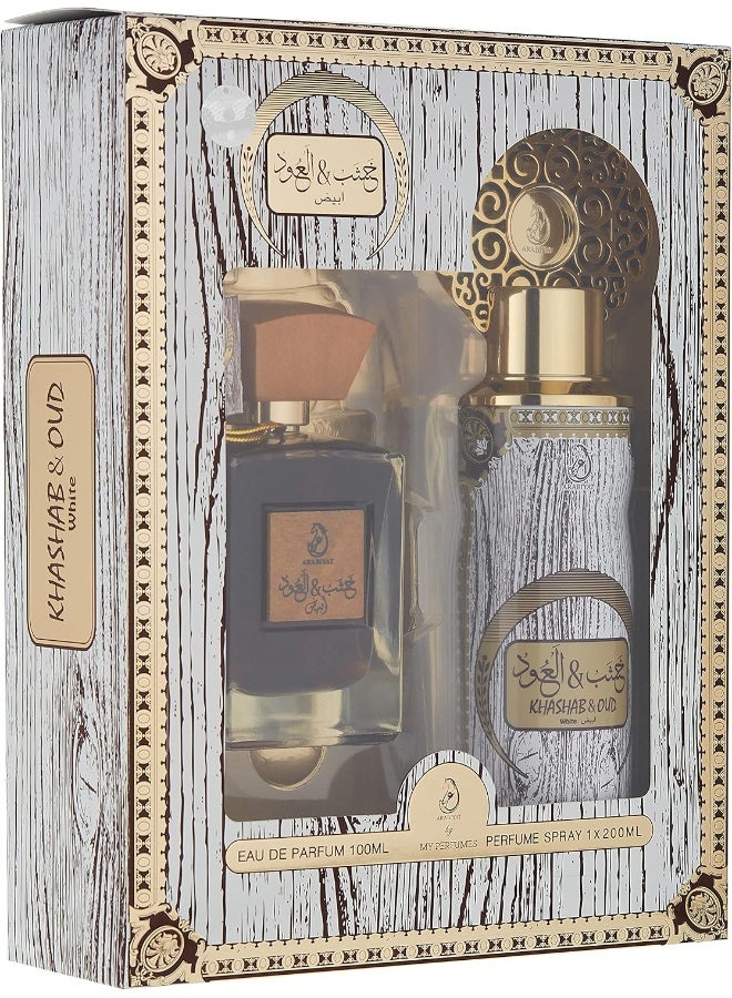 Khashab & Oud White Perfume Gift Set Eau De Parfum 100 ml + Perfume Spray 200ml - image 2