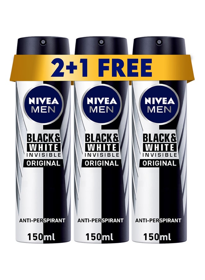 Men Black And White Invisible Original Antiperspirant Deodorant 150ml Pack of 3