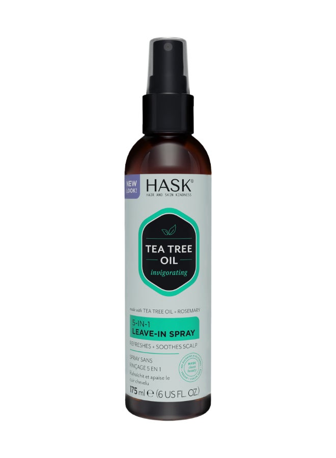 Tea Tree Oil & Rosemary 5-in-1 Leave-In Spray - Cools & Soothes Scalp, Detangles, Tames Frizz, Adds Shine & Provides Thermal Protection 175ml