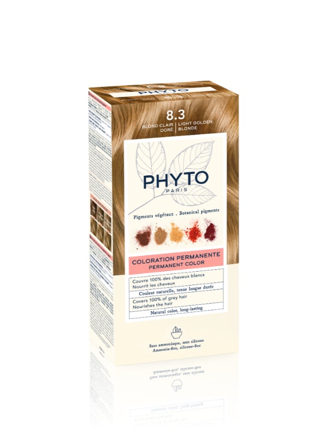 Phyto PhytoColor Permanent Hair Color Kit, Shade 8.3 Light Golden Blonde, Ammonia-Free Botanical Hair Dye with 100% Grey Coverage Light Golden Blonde 110ml