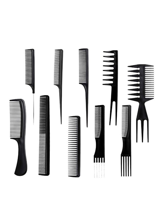 10-Piece Professional Lightweight Hair Comb Set Black