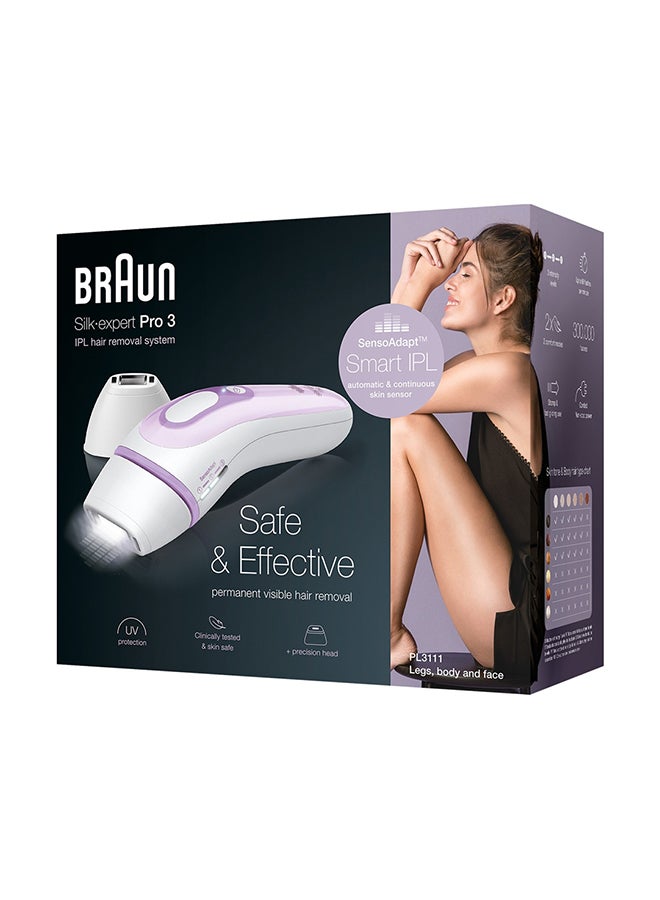 IPL Silk-expert PL 3111, hair removal system for use on body and face, 300,000 flashes with 3 extras : Precision head, Venus razor and premium bag White/Lilac - image 5
