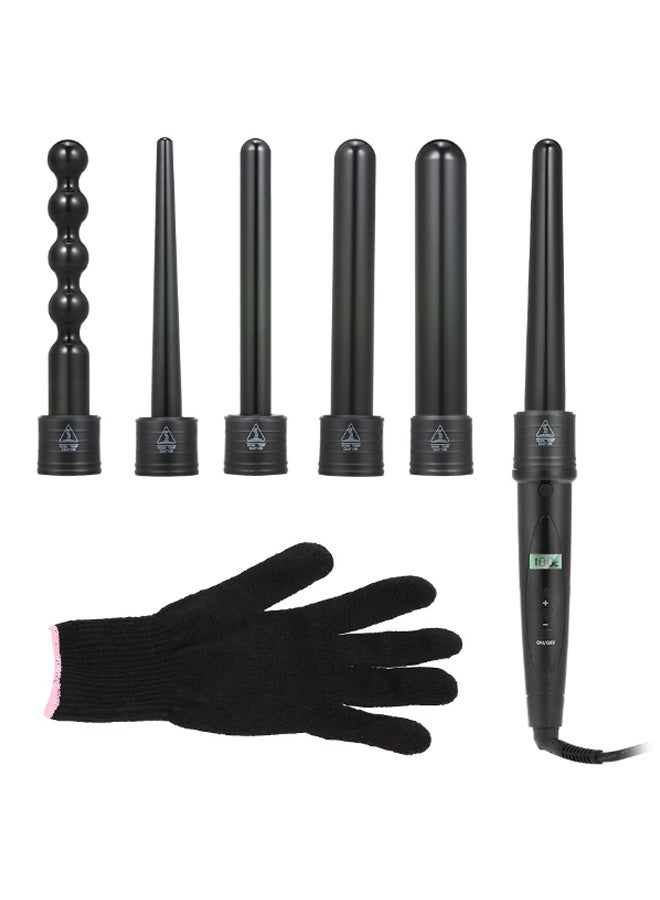 6-In-1 Interchangeable Wand Hair Curling Iron Set Black 2.5meter