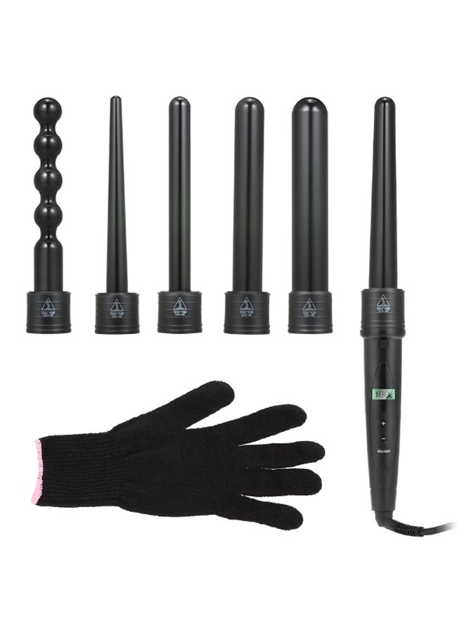 6-In-1 Interchangeable Wand Hair Curling Iron Set Black 2.5meter