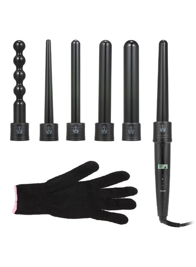 6-In-1 Interchangeable Wand Hair Curling Iron Set Black 2.5meter