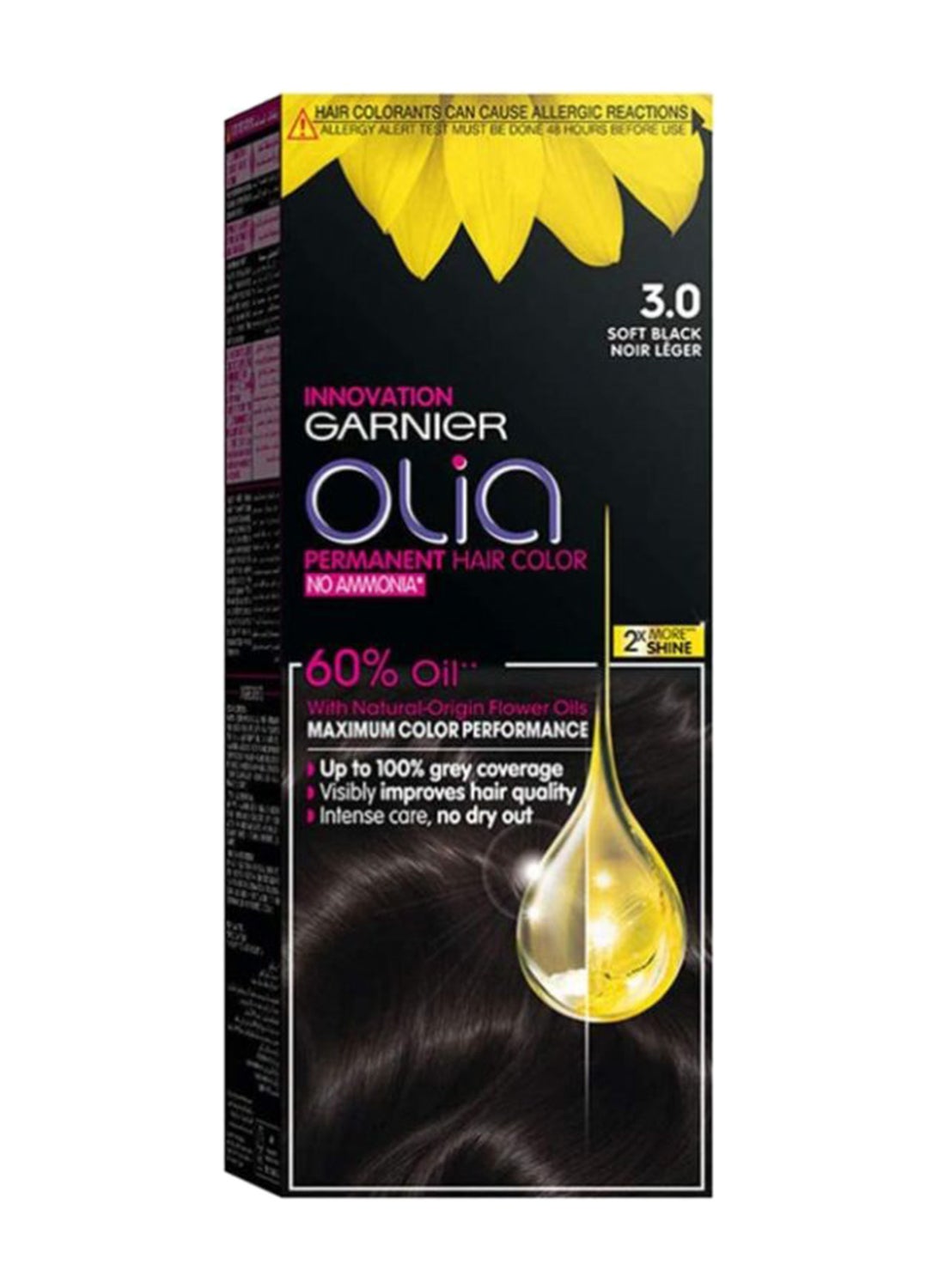 Olia, No Ammonia Permanent Hair Color With 60% Oils, 3.0 Soft Black 3.0 Soft Black