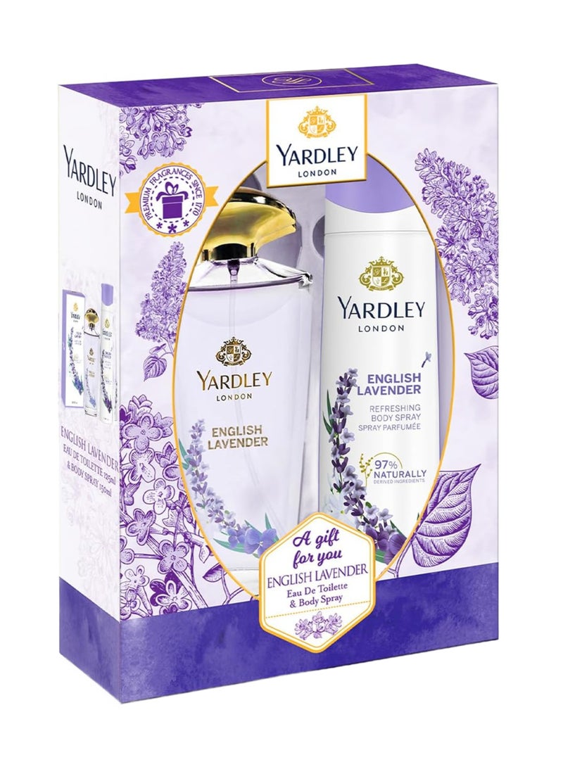 English Lavender Gift Set Eau De Toilette With Body Spray, 2 Piece Multicolour 125+150ml