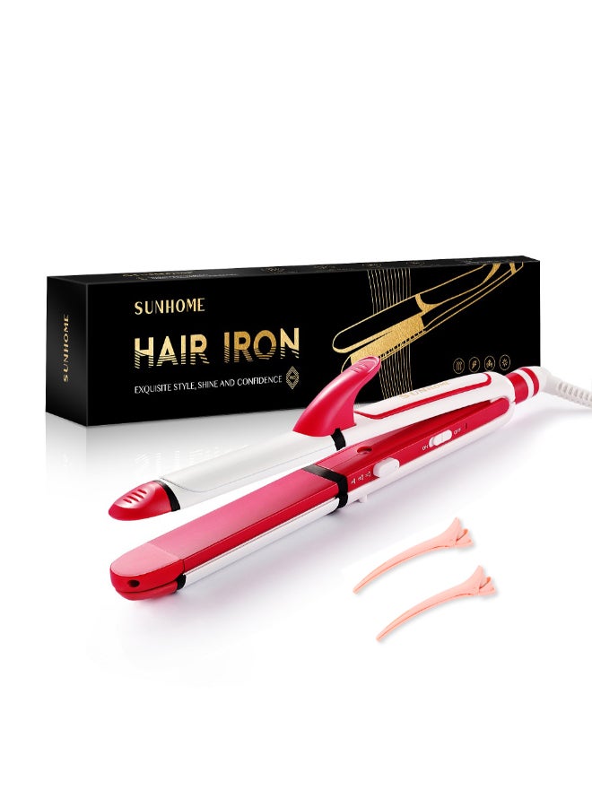 3-In-1 Hair Curler With Crimper And Straightener White/Red 350mm