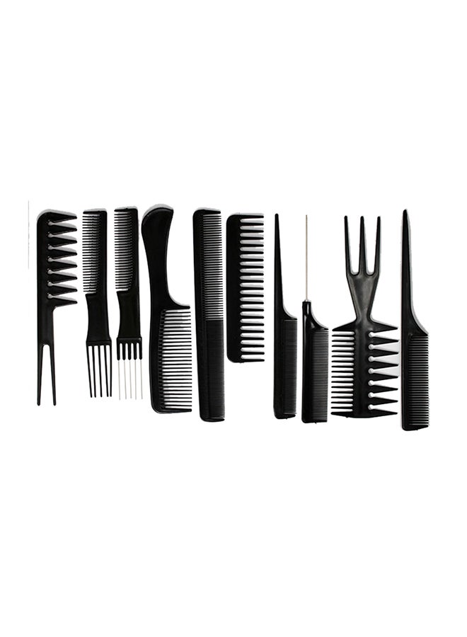 10-Piece Barber Plastic Comb Set Black 15cm