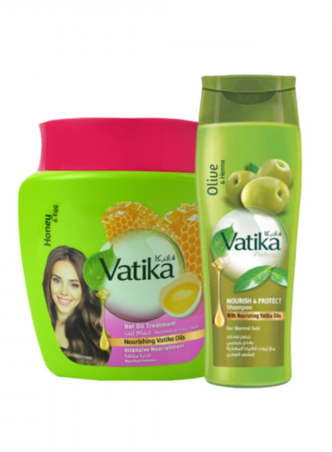 Hot Oil Treatment With Nourish And Protect Shampoo Green 1Kg + 200ml