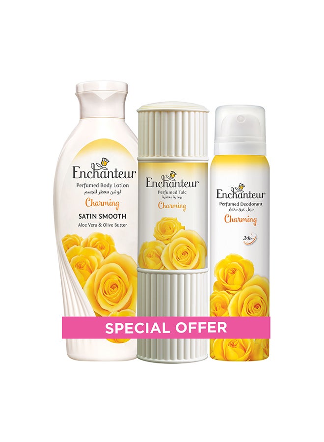 Charming Assorted Pack 250ml Lotion 125g Talc 150ml Perfumed Deo