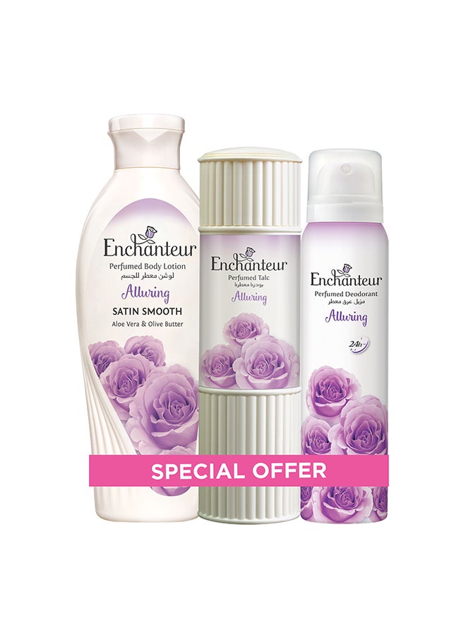 Alluring Assorted Pack 250ml Lotion 125g Talc 150ml Perfumed Deo