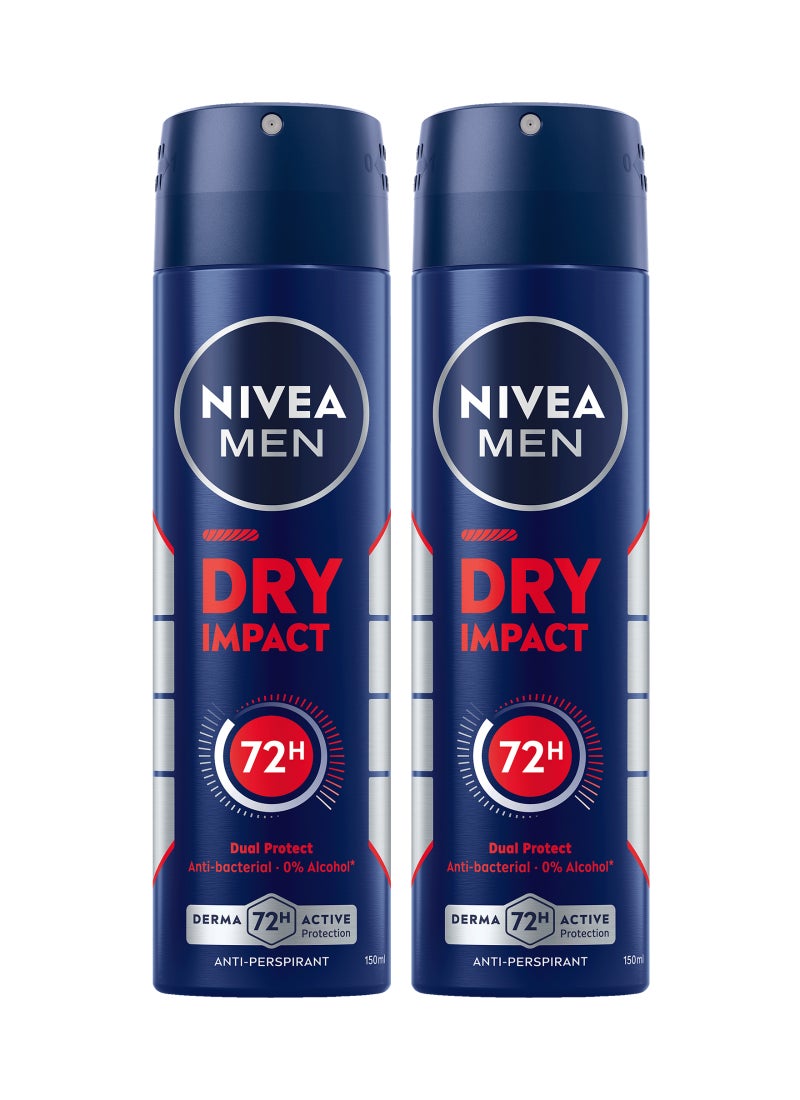 Men Dry Impact Antiperspirant Deodorant Spray Pack of 2 multicolour 150ml
