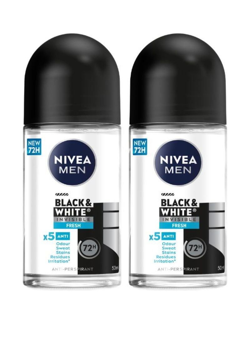 Pack Of 2 Black And White Invisible Fresh Antiperspirant Roll On 50ml