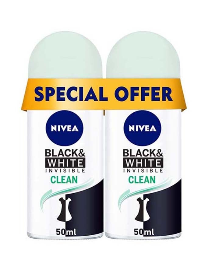 Black And White Invisible Clean Antiperspirant for Women Roll On Pack of 2 50ml