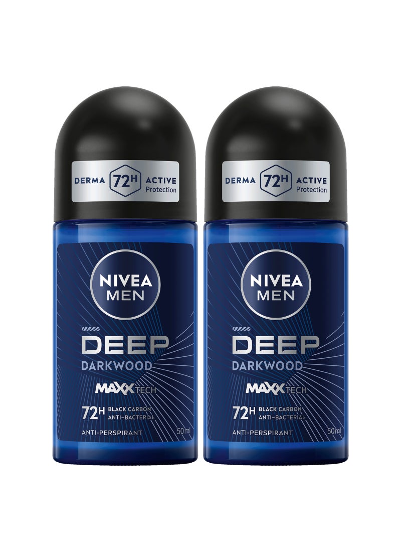 Deep Black Carbon And Dark Wood Antiperspirant Roll On 50ml Pack of 2