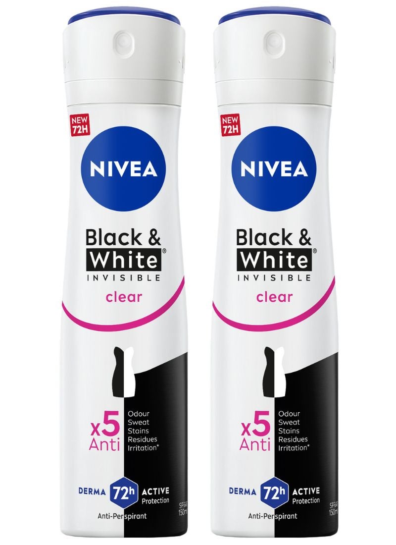 Black And White Invisible Original Antiperspirant Deodorant For women 150ml Pack of 2