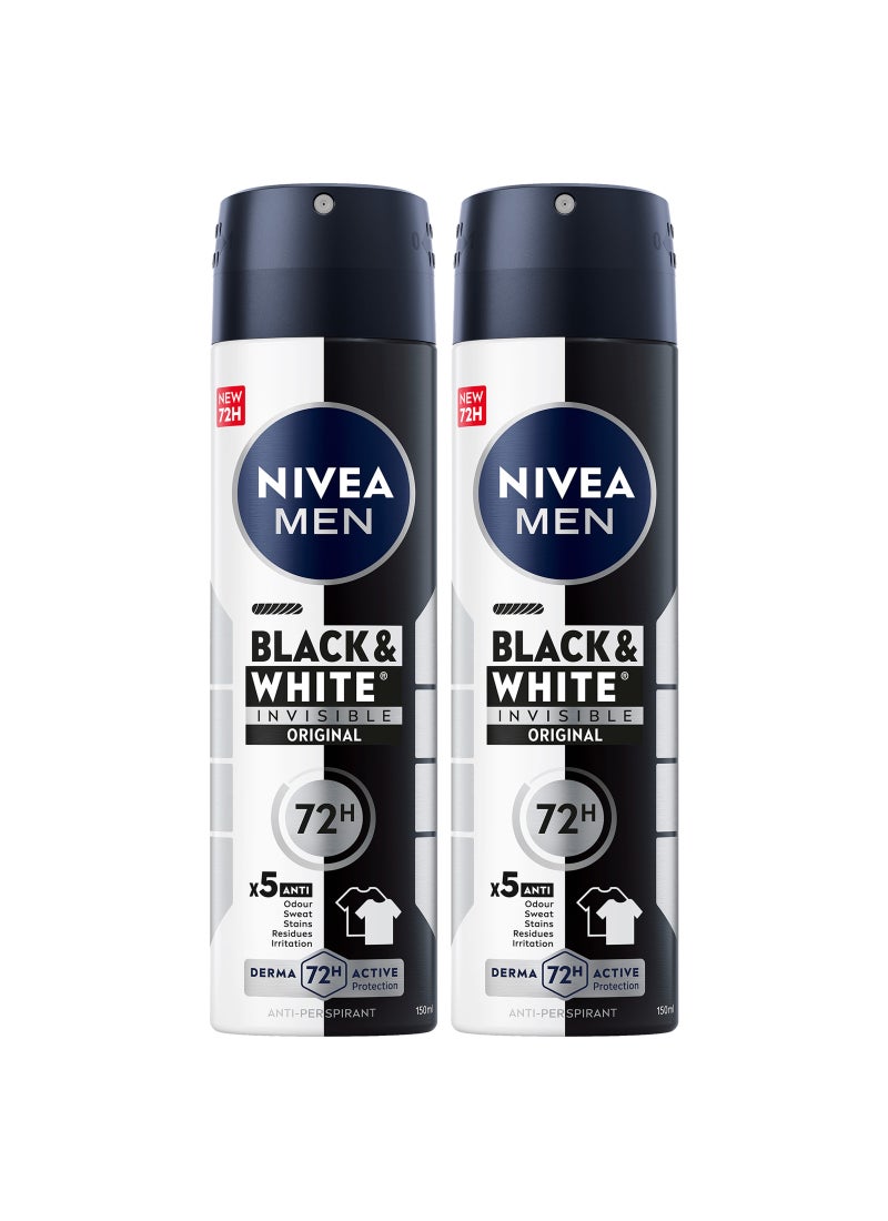 Pack Of 2 Men Black And White Invisible Original Antiperspirant Spray Black & White 150ml