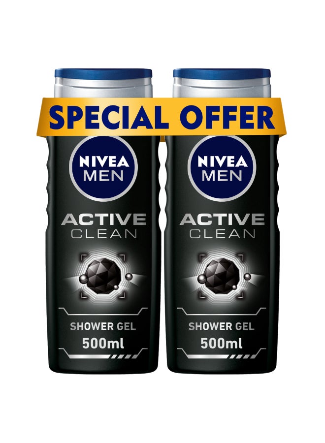 Active Clean Charcoal Shower Gel Pack of 2 500ml