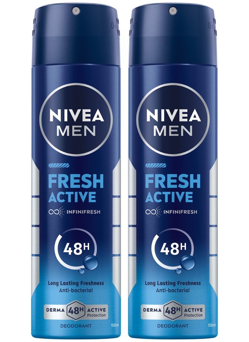 Pack Of 2 Fresh Active Deodorant Spray 150ml
