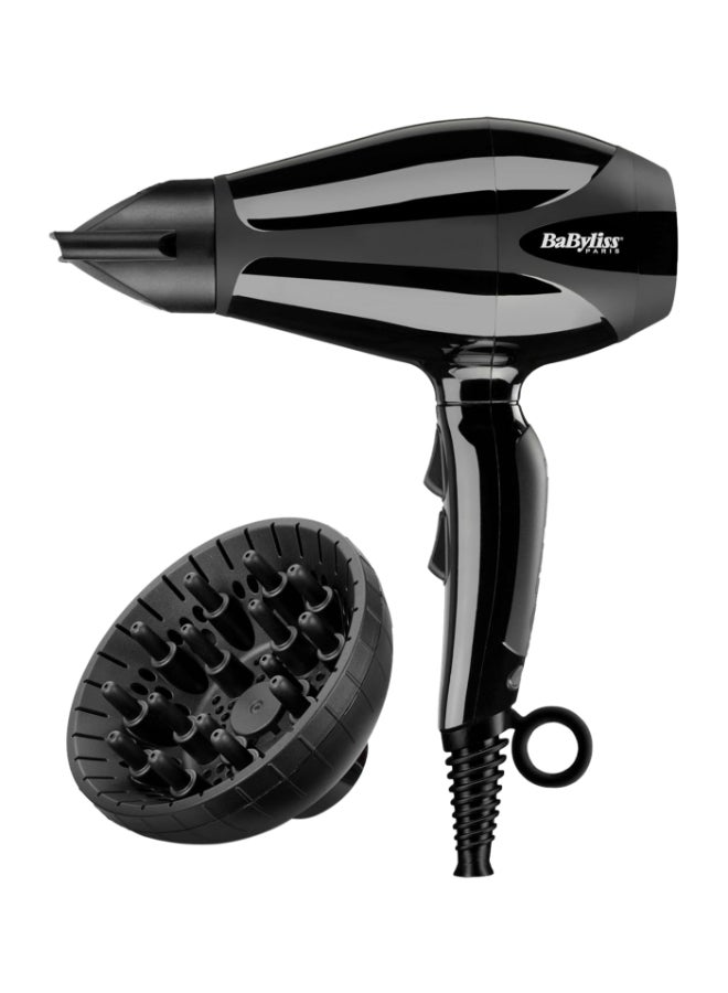 Compact Pro 2400 ​Hair Dryer AC | Italian Made For Quality & Long-lasting Performance | Ultra-slim Nozzle With Ionic Frizz Control Technology | Portable Dryer With Diffuser | 6715DSDE Black
