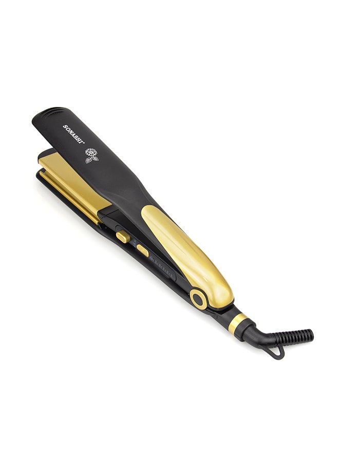 2 in 1 Hair Straightener And Crimper With Ceramic Coating Plates Crimper Plate For Perfect Waves PTC Heating LED Indicator Lock Function On And Off Switch Temperature Control Suitable For All Hair Types  SHS-2082 Black/Gold 33cm - image 2