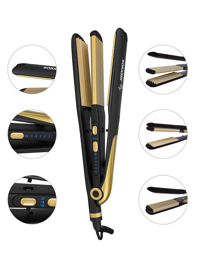 2 in 1 Hair Straightener And Crimper With Ceramic Coating Plates Crimper Plate For Perfect Waves PTC Heating LED Indicator Lock Function On And Off Switch Temperature Control Suitable For All Hair Types  SHS-2082 Black/Gold 33cm - image 3