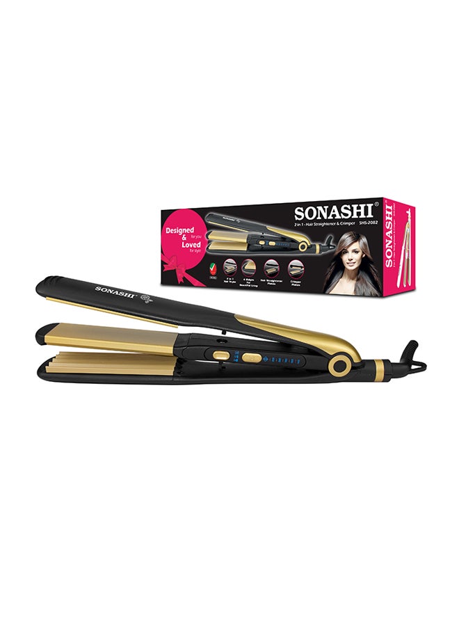 2 in 1 Hair Straightener And Crimper With Ceramic Coating Plates Crimper Plate For Perfect Waves PTC Heating LED Indicator Lock Function On And Off Switch Temperature Control Suitable For All Hair Types  SHS-2082 Black/Gold 33cm - image 4