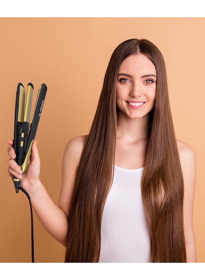 2 in 1 Hair Straightener And Crimper With Ceramic Coating Plates Crimper Plate For Perfect Waves PTC Heating LED Indicator Lock Function On And Off Switch Temperature Control Suitable For All Hair Types  SHS-2082 Black/Gold 33cm - image 5
