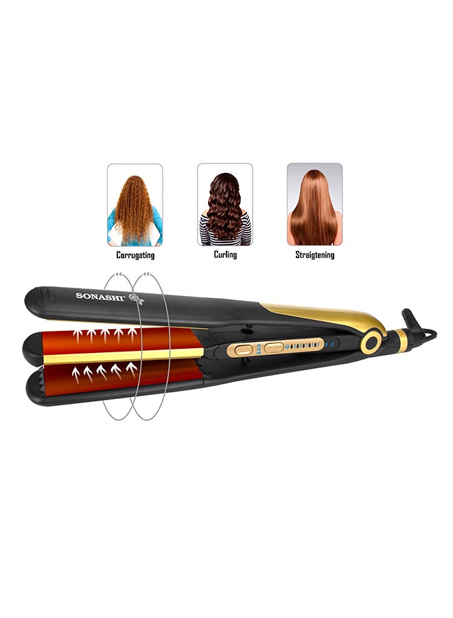 2 in 1 Hair Straightener And Crimper With Ceramic Coating Plates Crimper Plate For Perfect Waves PTC Heating LED Indicator Lock Function On And Off Switch Temperature Control Suitable For All Hair Types  SHS-2082 Black/Gold 33cm - image 6