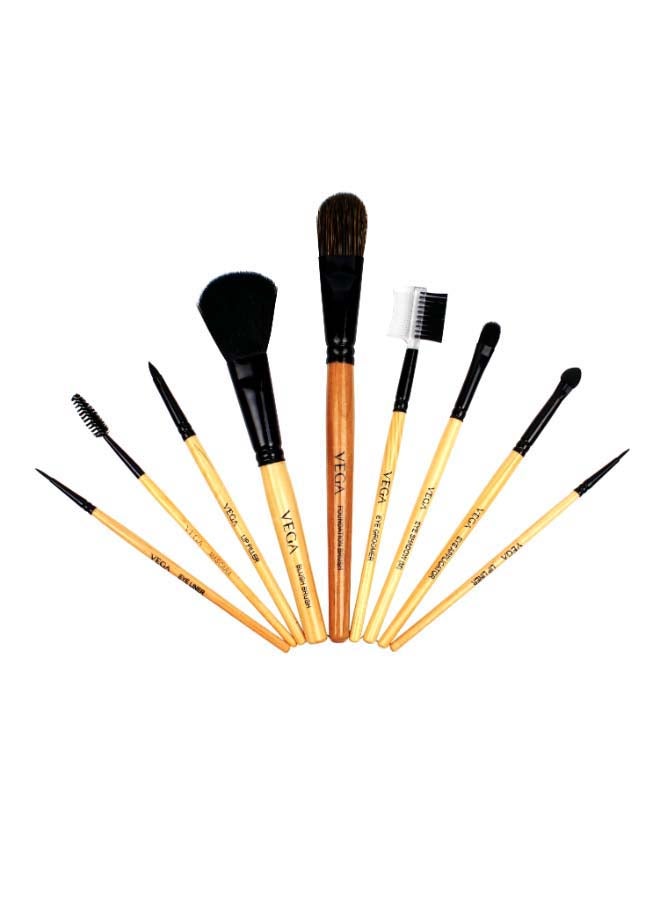 9-Piece Multi-Purpose Brush Set Black/Beige/Golden
