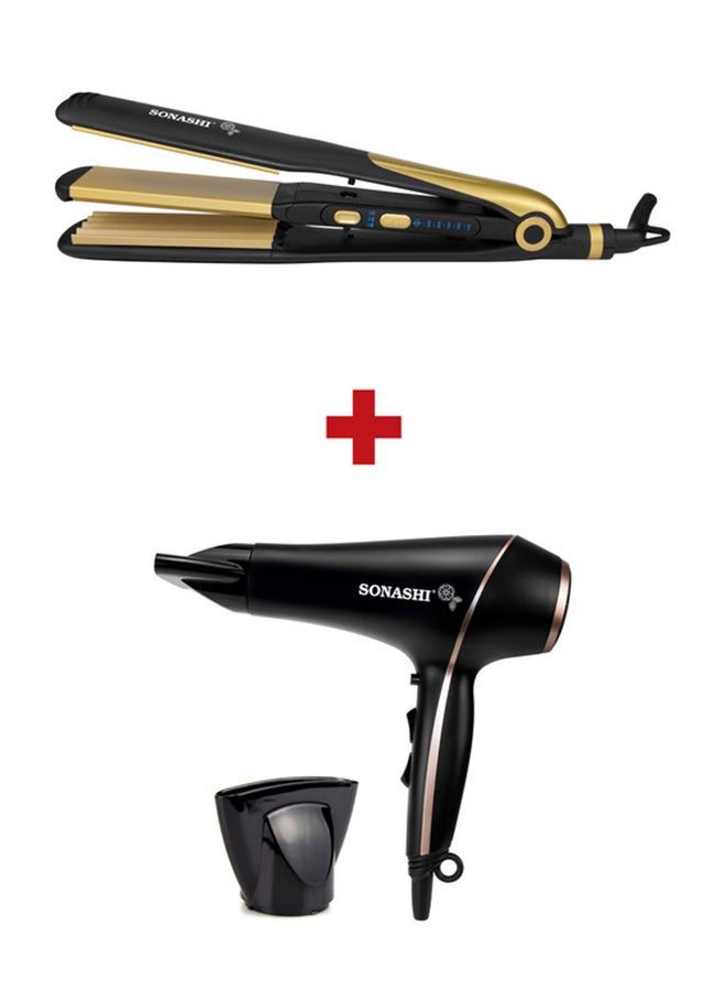Hair Straightener With Dryer SHS-2082G + SHD-5004 Black/Gold