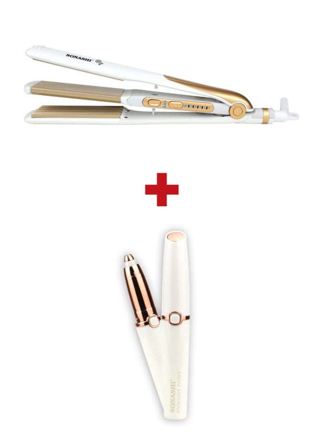 2-Piece Brows Hair Remover Set With Straightener SHS-2082 + SLD-823 White/Gold