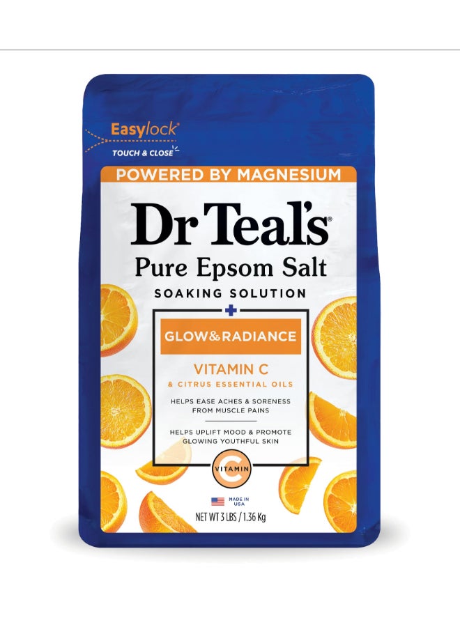 Glow & Radiance Epsom Salt Soaking Solution with Vitamin C - Promotes Glowing Skin & Uplifts Mood with Citrus Essential Oils 1.36kg