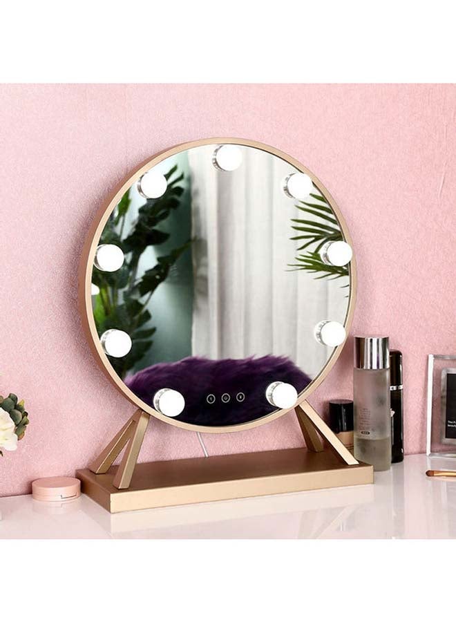 LED Light Round Shaped Vanity Smart Touch Mirror with 9 Bulbs Gold 40 x 47cm