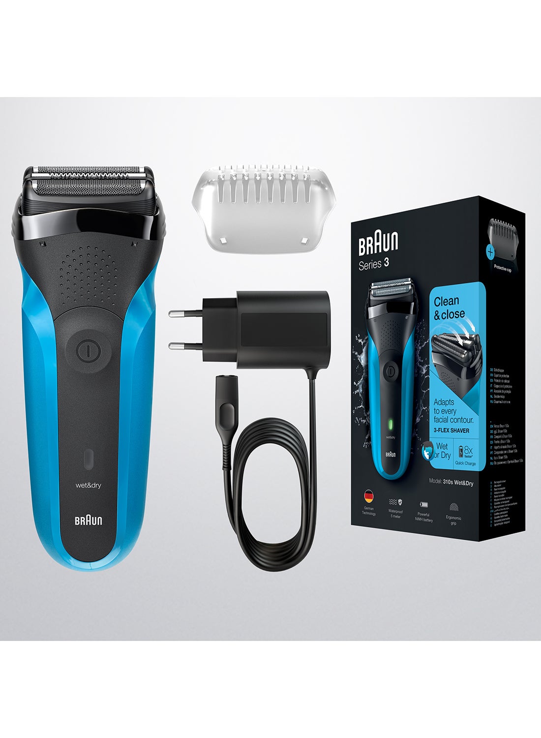 Braun Series 3 310 Electric Shaver, Wet&Dry Rechargeable and Cordless Razor for Men Black/Blue - image 8