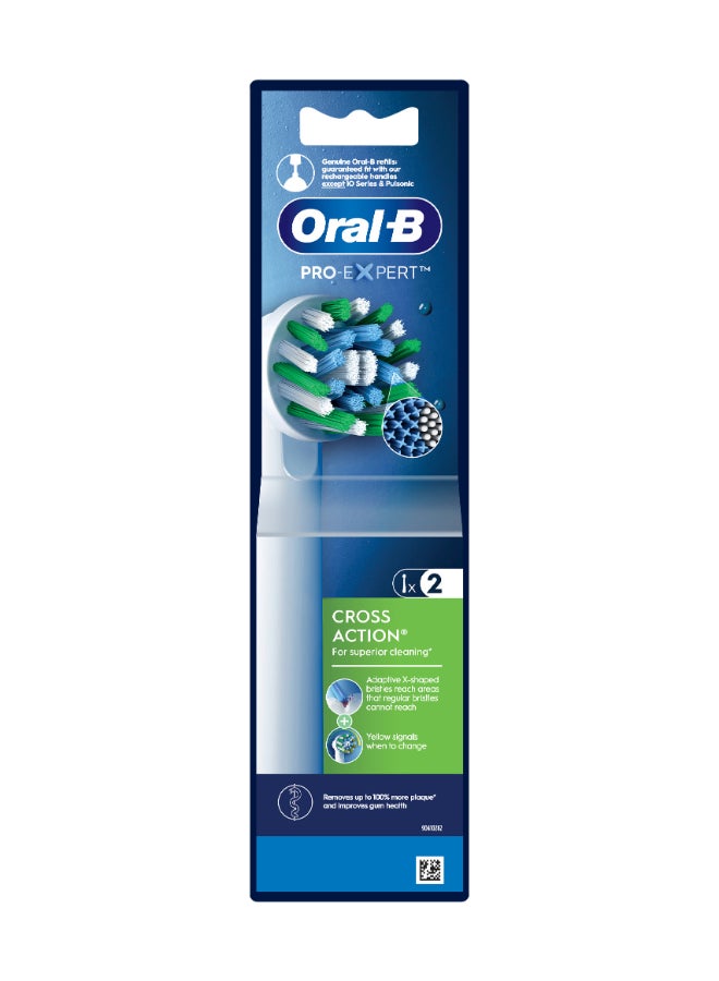 Cross Action Rechargeable Electric White Toothbrush Replacement Heads, removes up to 100% More Plaque Along the Gumline, Perfectly Angled for Deep Clean Between Teeth, Pack of 2 multicolour Pack of 2
