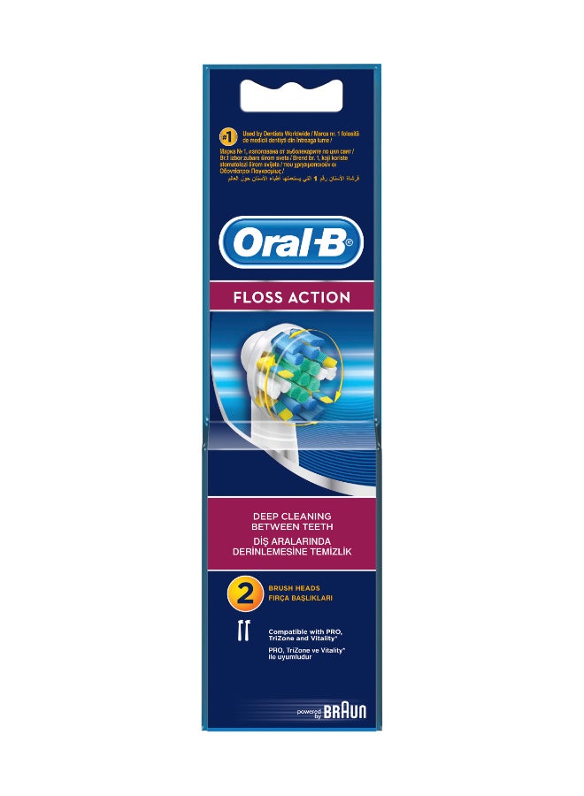 Floss Action Rechargeable Electric Toothbrush Replacement Heads, Deep Cleaning Between Teeth, Micro Bristles for Effective Plaque Removal, Pack of 2