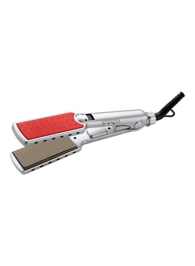 Wide Ceramic Flat Iron Hair Styler Silver/Red