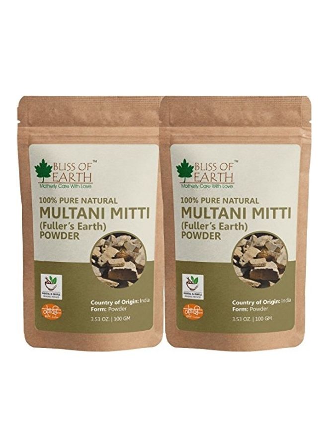 2-Piece 100% Pure and Natural Multani Mitti Powder Great For Hair, Face and Skin Beige 2 x 100grams