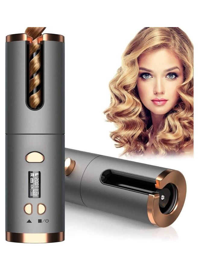 Ceramic Curling Wand Cordless Auto Hair Curler With 6 Temperature Control Silver