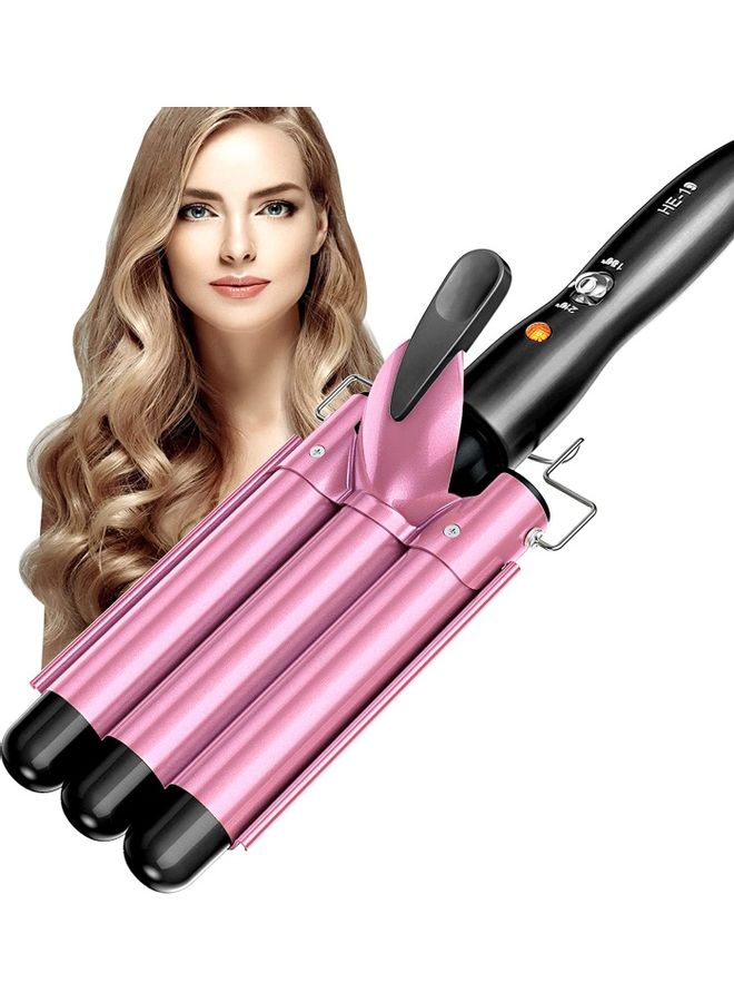 3 Barrel Portable Hair Curler Electric Iron Pink/Black