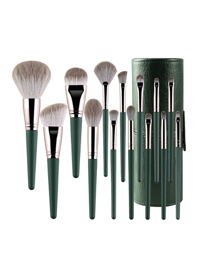 Makeup Brushes Set Foundation Brush High Quality Wood Super Soft Bristles Handle Thickened Aluminum Tube Makeup Powder Eyeshadow Highlighter Concealer Blending Eyebrow Line Spool Set Green 14pcs Green 1